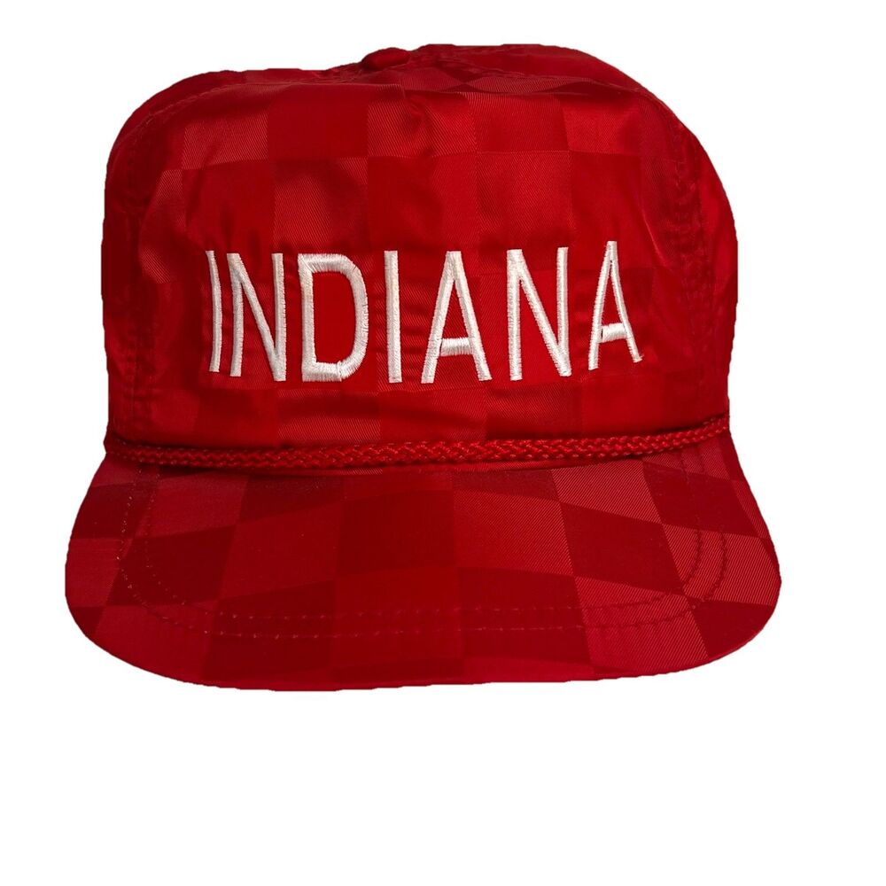 Vintage Somers Indiana Snapback Hat Red Checkerboard Nylon Rope Trim Trucker Cap - Picture 1 of 10